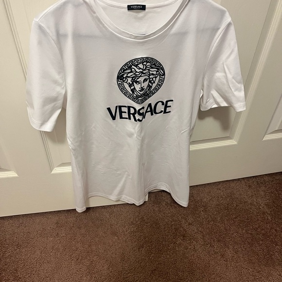 Versace White T-Shirt with Black Logo - Picture 1 of 3